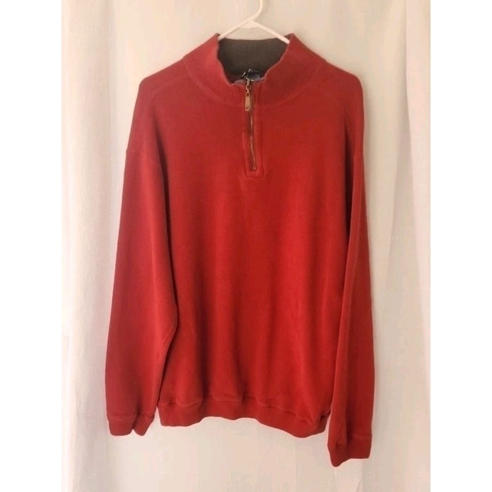 Caribbean Joe Men's Salmon‎ Long Sleeve Pullover Sweater 3/4 Zip Size XL